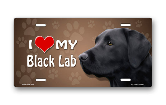 I Love My Black Lab on Paw Prints License Plate