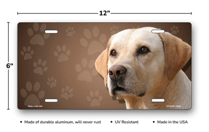 Yellow Lab on Paw Prints License Plate