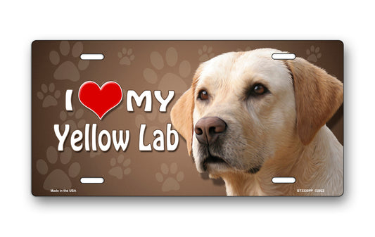 I Love My Yellow Lab on Paw Prints License Plate