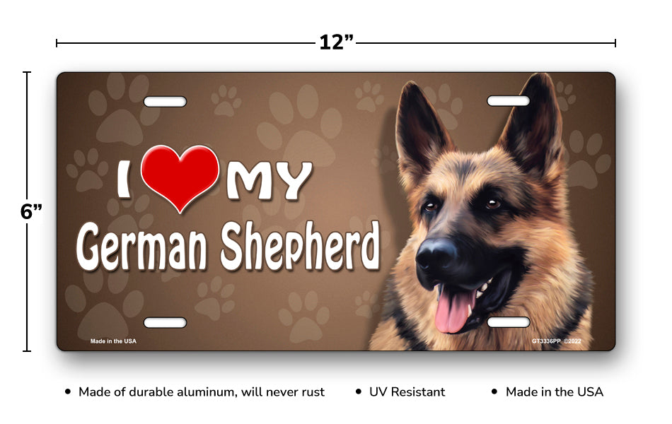 I Love My German Shepherd on Paw Prints License Plate