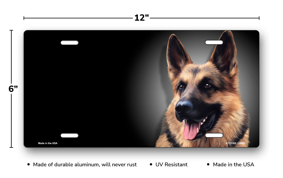 German Shepherd on Black Offset License Plate