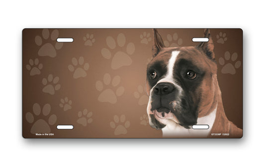 Boxer With Cropped Ears on Paw Prints License Plate