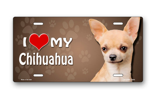 I Love My Chihuahua on Paw Prints License Plate