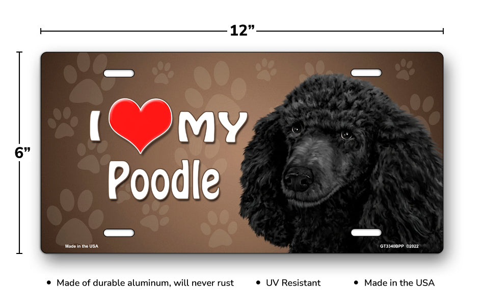 I Love My Poodle (Black) on Paw Prints License Plate