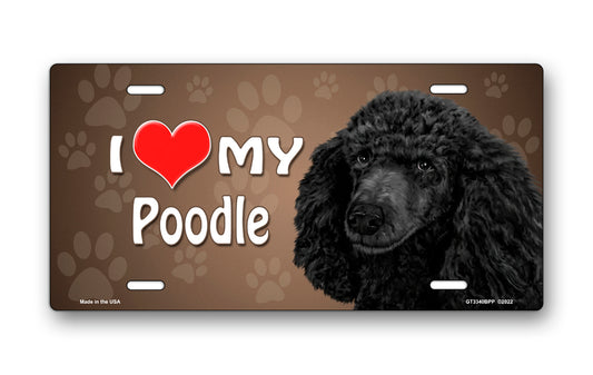 I Love My Poodle (Black) on Paw Prints License Plate