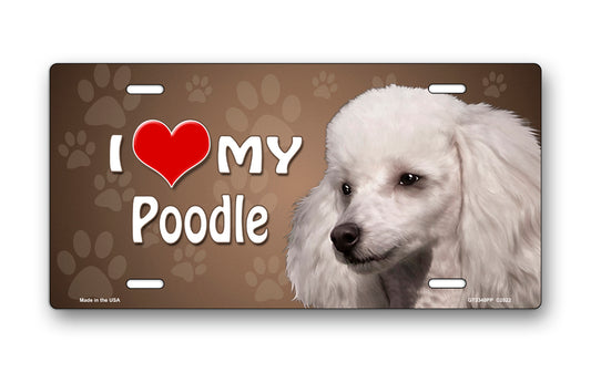 I Love My Poodle (White) on Paw Prints License Plate
