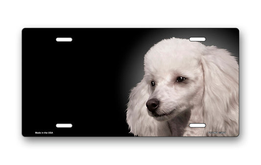Poodle (White) on Black Offset License Plate