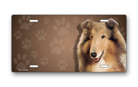 Collie on Paw Prints License Plate