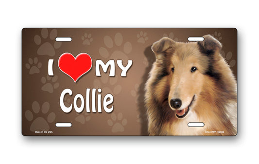 I Love My Collie on Paw Prints License Plate