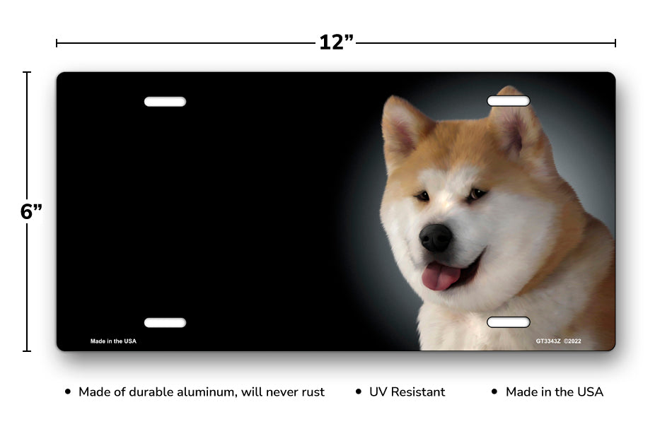 Akita on Black Offset License Plate