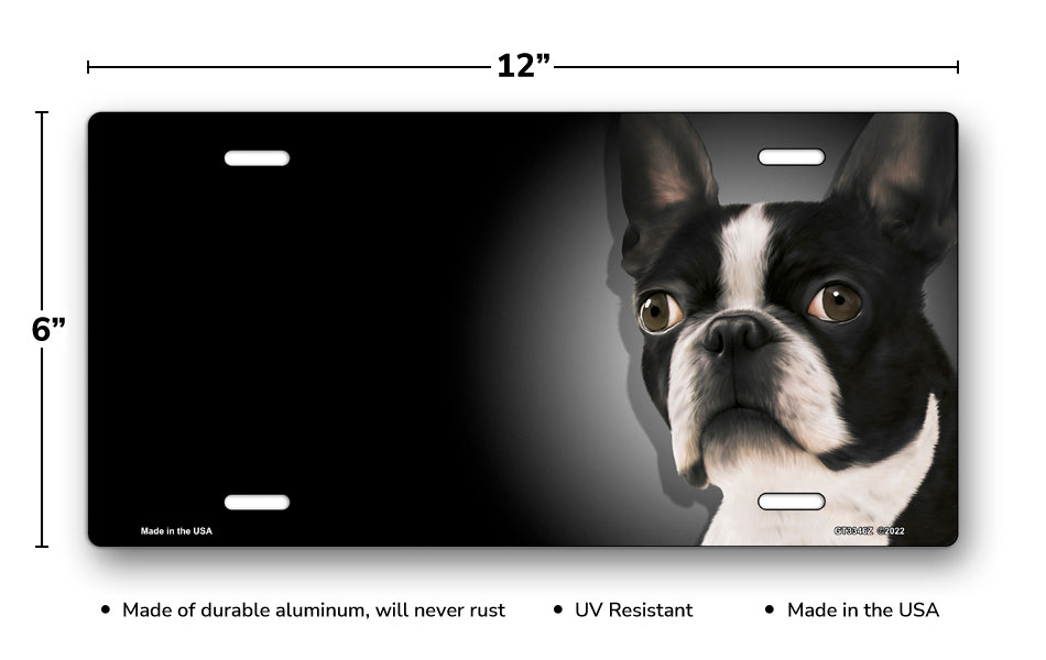 Boston Terrier on Black Offset License Plate