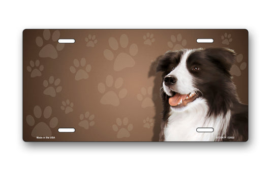 Border Collie on Paw Prints License Plate