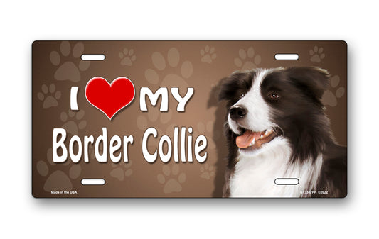 I Love My Border Collie on Paw Prints License Plate