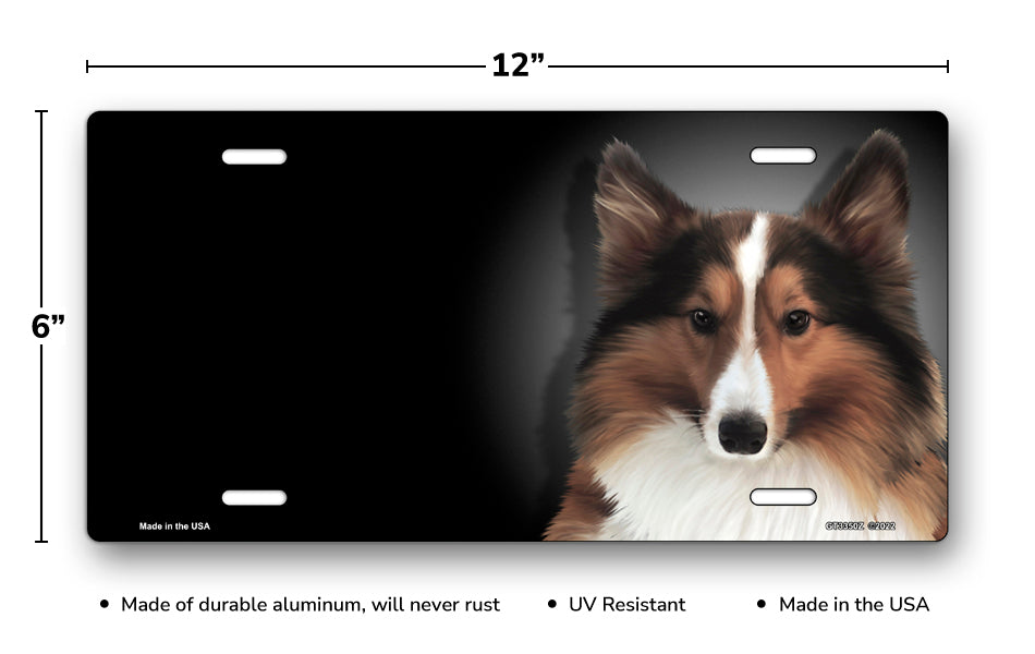 Sheltie on Black Offset License Plate