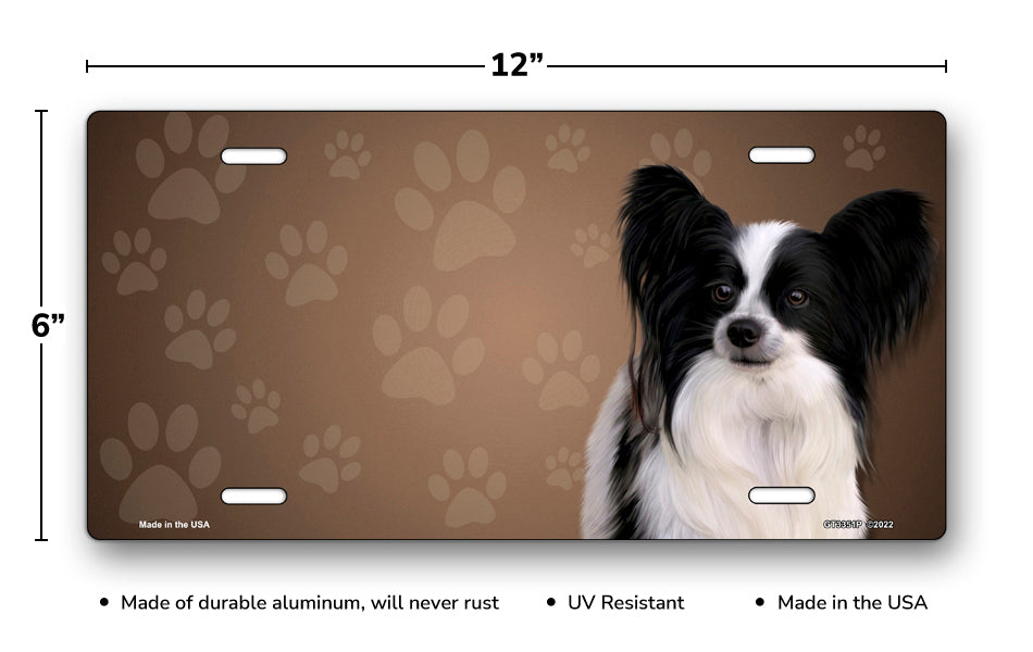 Papillon on Paw Prints License Plate