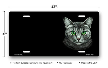 Tabby (Grey) on Black Offset License Plate