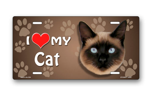 I Love My Cat (Siamese) on Paw Prints License Plate