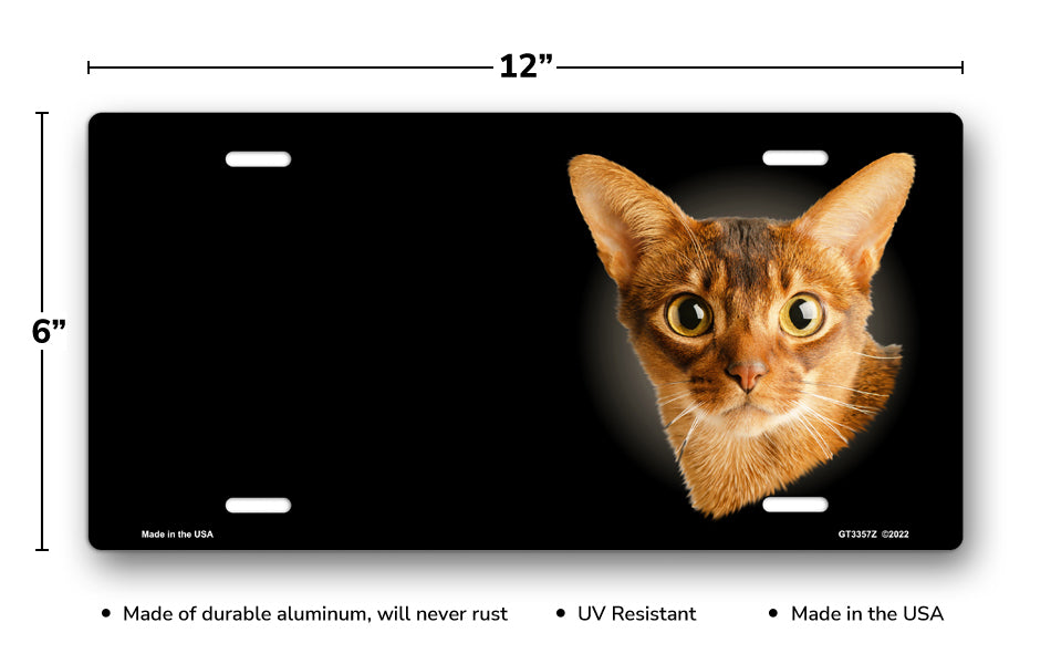Abyssinian Cat on Black Offset License Plate