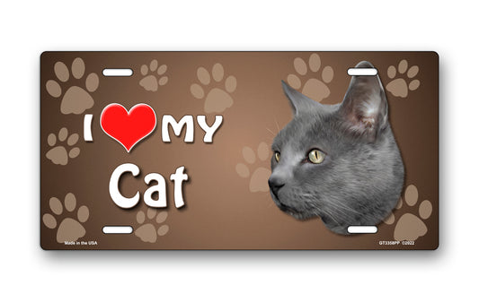 I Love My Cat (Russian Blue) on Paw Prints License Plate