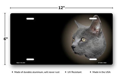 Russian Blue Cat on Black Offset License Plate