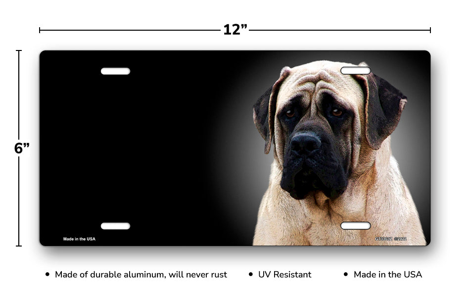English Mastiff on Black Offset License Plate