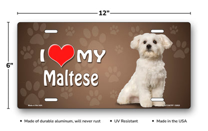 I Love My Maltese on Paw Prints License Plate