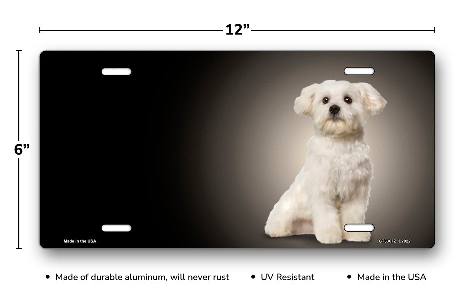 Maltese on Black Offset License Plate