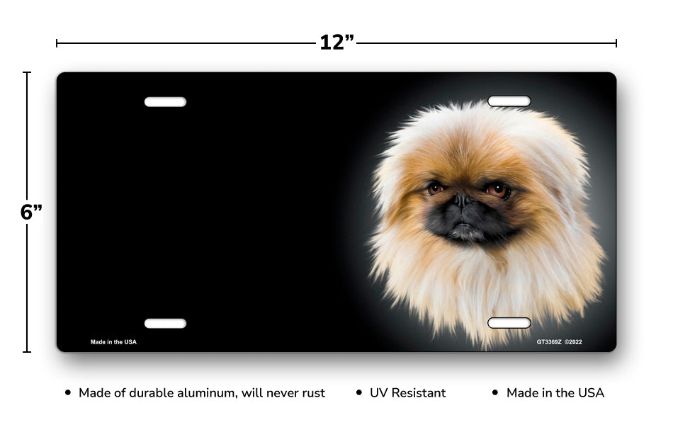 Pekingese on Black Offset License Plate