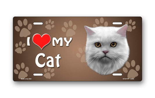 I Love My Cat (White Persian) on Paw Prints License Plate