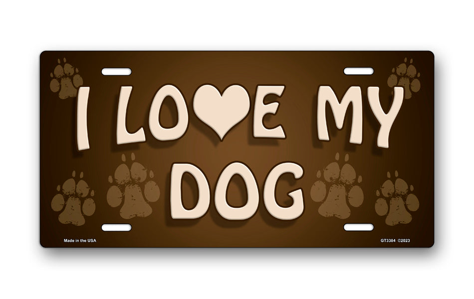 I Love My Dog on Paw Prints License Plate