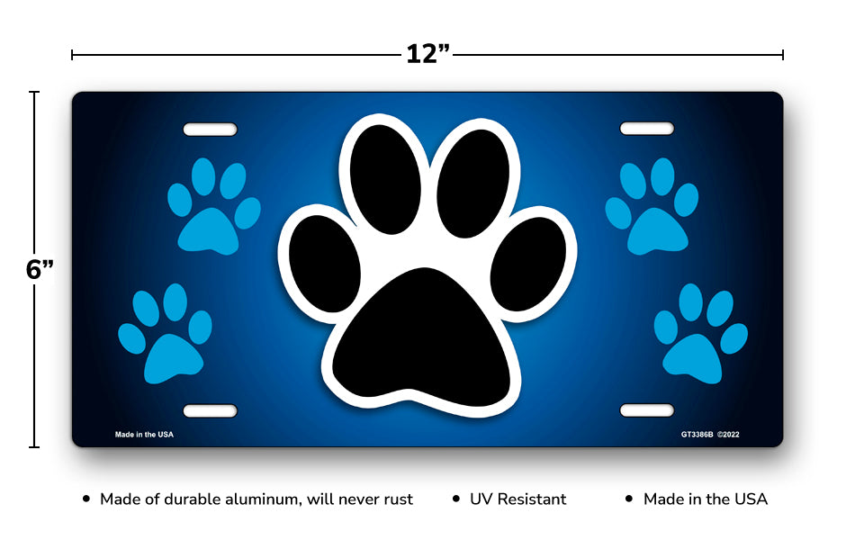 Paw Print on Blue License Plate