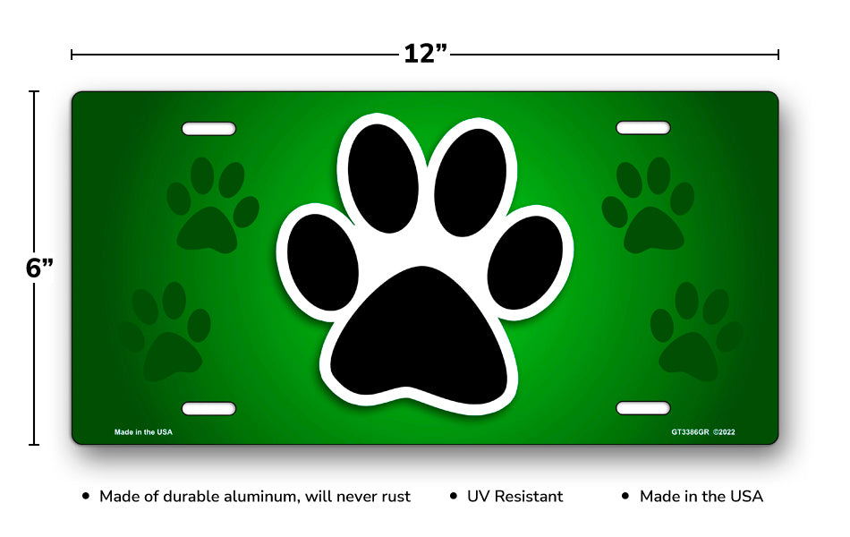 Paw Print on Green License Plate