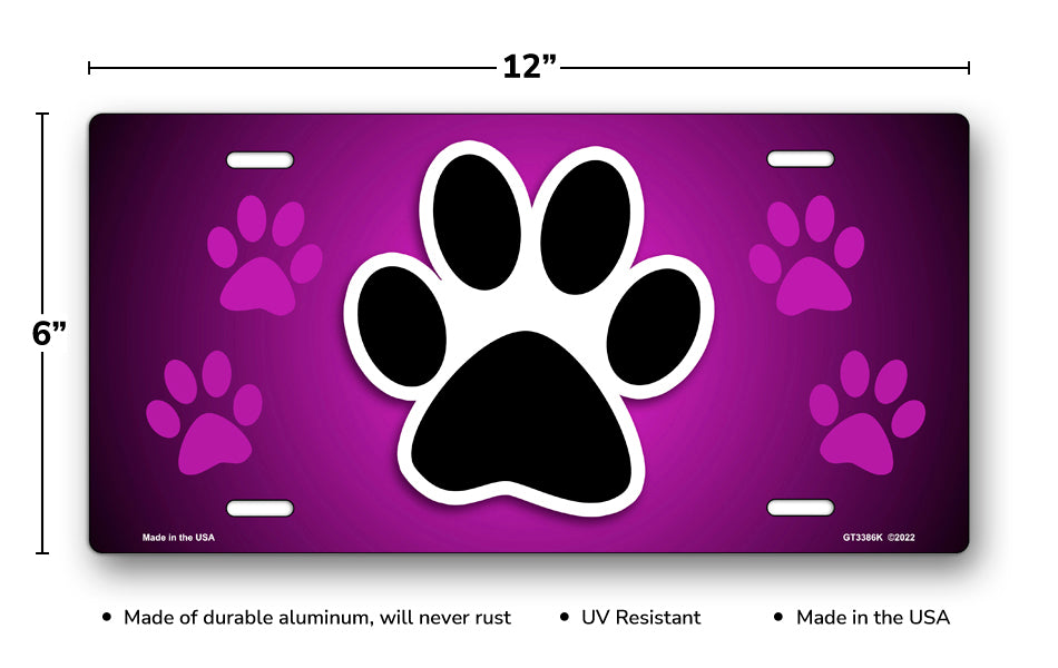 Paw Print on Purple License Plate