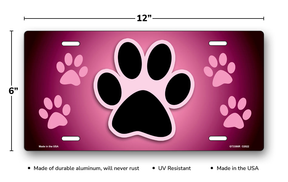 Paw Print on Pink License Plate