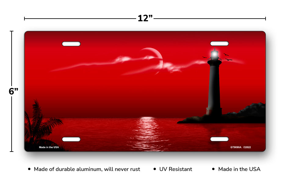 Lighthouse on Red License Plate