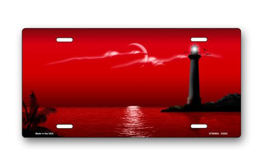 Lighthouse on Red License Plate