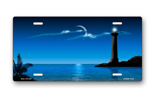 Lighthouse on Blue License Plate