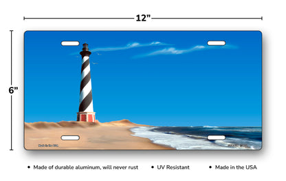 Blue Sky Beach Lighthouse License Plate