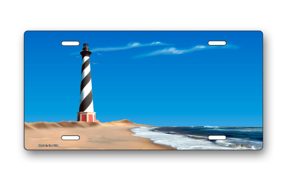 Blue Sky Beach Lighthouse License Plate