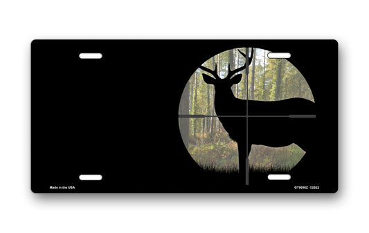 Buck in Crosshair on Black Offset License Plate