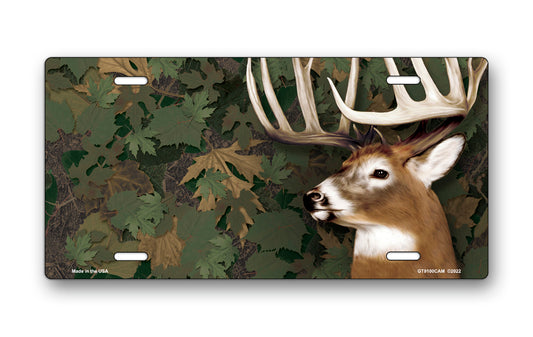 Buck on Camo Offset License Plate