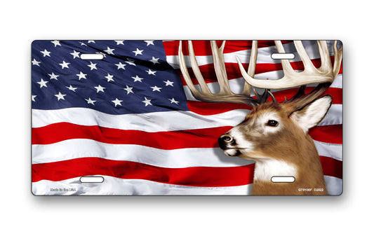 Buck on American Flag Offset License Plate