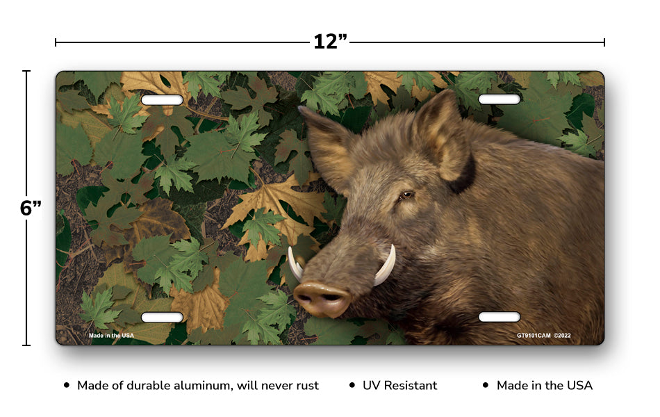 Boar on Camo Offset License Plate