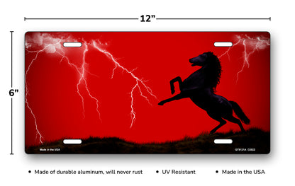 Lightning Horse on Red Offset License Plate