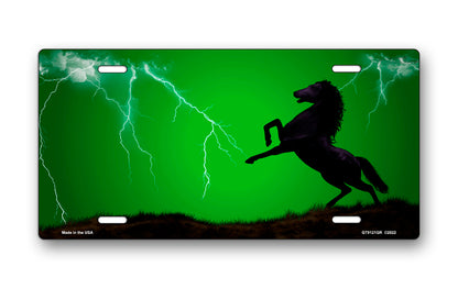Lightning Horse on Green Offset License Plate