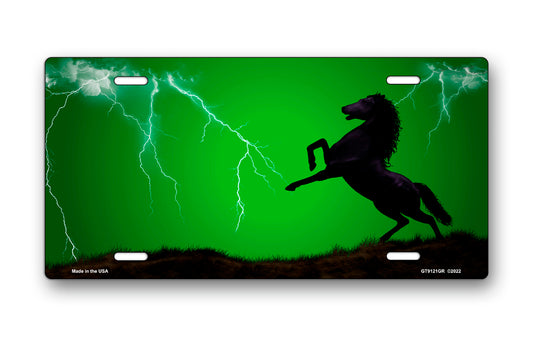 Lightning Horse on Green Offset License Plate