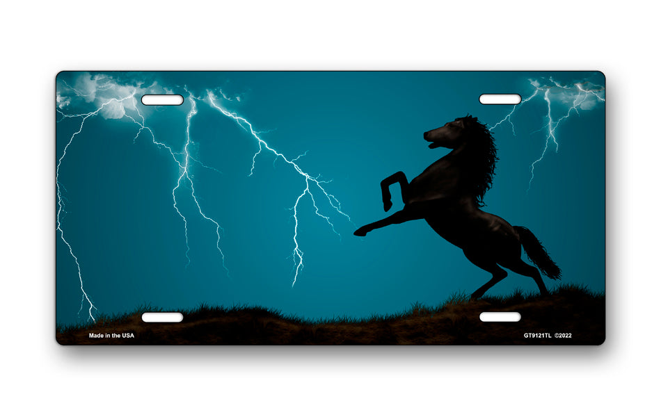 Lightning Horse on Teal Offset License Plate