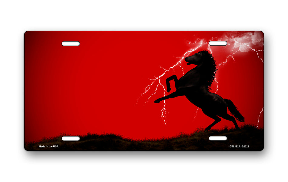 Lightning Horse on Red Ringer Offset License Plate