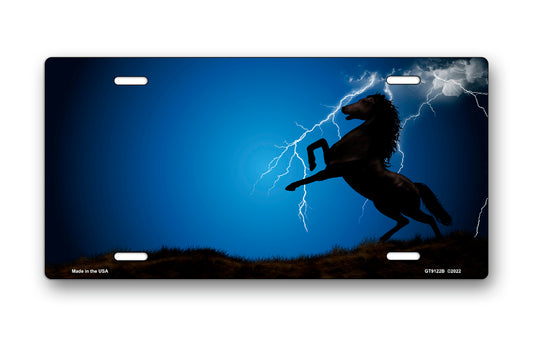 Lightning Horse on Blue Ringer Offset License Plate