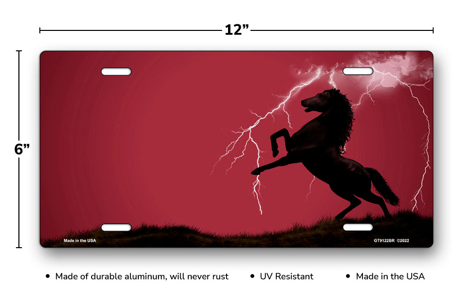 Lightning Horse on Burgundy Ringer Offset License Plate